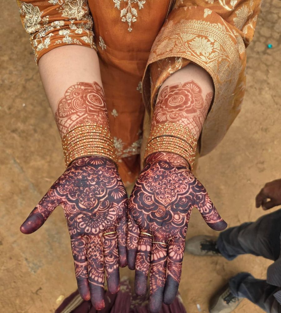Bridal henna design with bangles
