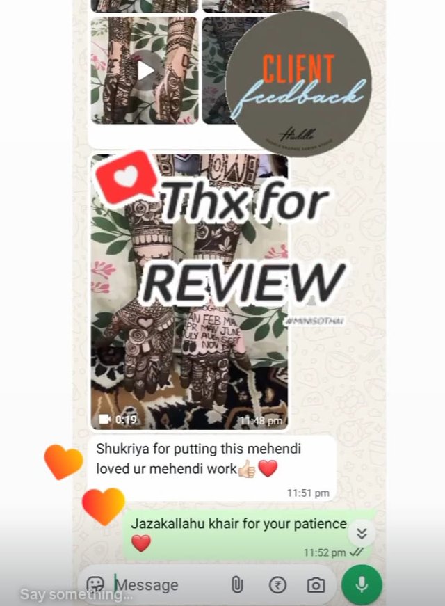 WhatsApp message from a Firdouse Heena client